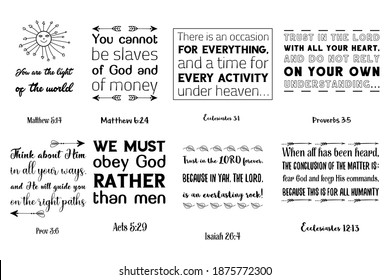 Set of Bible verses. Christian Quotes and Scripture sayings 