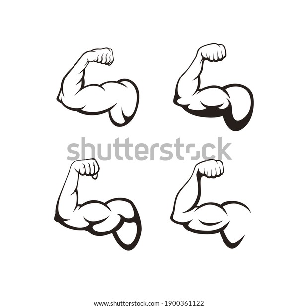 Bicepsマッスルアイコンロゴベクター画像デザインテンプレートのセット 強い腕 筋肉の腕のロゴベクターイラスト のベクター画像素材 ロイヤリティフリー