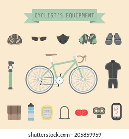 set of bicycle accessories, flat style