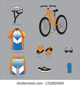 Set of bicycle accessories isolated on gray background. vector illustration