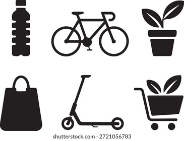 Set of bicycle activity silhouettes, isolated on a white background, perfect for cycling, sports, fitness, outdoor recreation, and healthy lifestyle design projects.