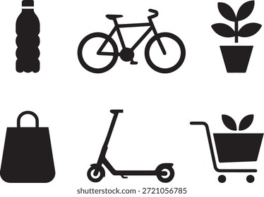 Set of bicycle activity silhouettes, isolated on a white background, perfect for cycling, sports, fitness, outdoor recreation, and healthy lifestyle design projects.