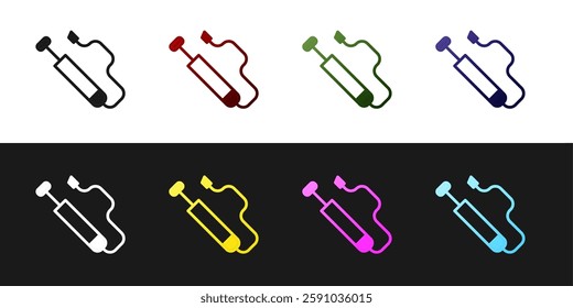 Set Bicycle air pump icon isolated on black and white background.  Vector