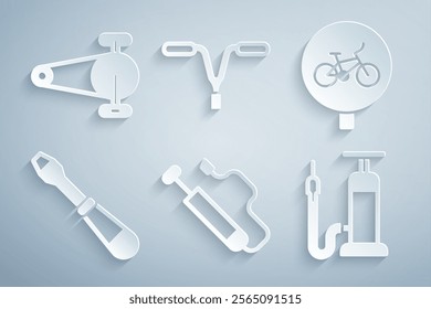 Set Bicycle air pump, Screwdriver, handlebar and chain with gear icon. Vector