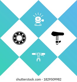 Set Bicycle ball bearing, handlebar, bell and seat icon. Vector.