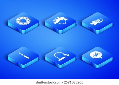 Set Bicycle, ball bearing, lock, Screwdriver, helmet and shoes icon. Vector