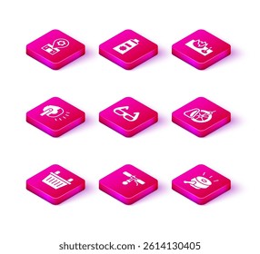 Set Bicycle basket, handlebar, head lamp, Sport cycling sunglasses, bell, parking, on street ramp and Sunscreen cream tube icon. Vector