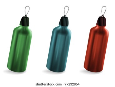 Set of bicycle bottles for water.
