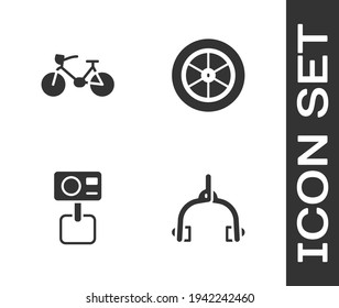 Set Bicycle brake calipers, , Action extreme camera and wheel icon. Vector