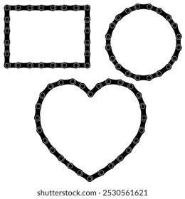 Set of bicycle chain frames vector design. , Bike chain heart frame. vector card symbol