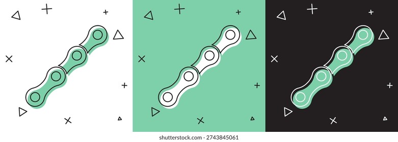 Set Bicycle chain icon isolated on white and green, black background. Bike chain sprocket transmission.  Vector