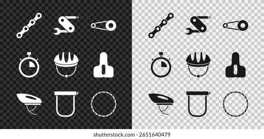 Set Bicycle chain, Swiss army knife, with gear, helmet, lock, wheel, Stopwatch and  icon. Vector
