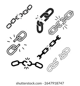 Set of bicycle chains and gear parts in black silhouette on white background. Perfect for cycling repair or mechanical themes.