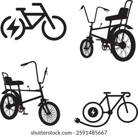 A set of bicycle cyclists riding their bikes in silhouette