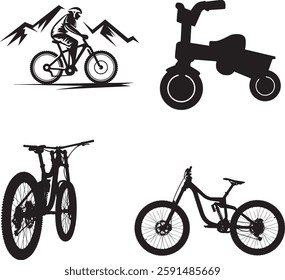 A set of bicycle cyclists riding their bikes in silhouette