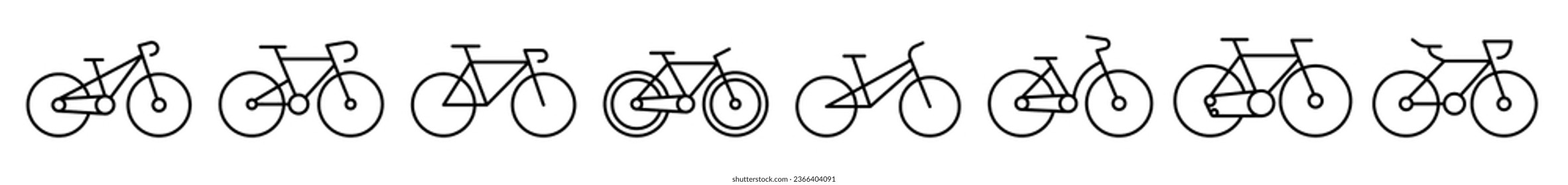 Set of Bicycle different line shapes, thin line design vector illustration