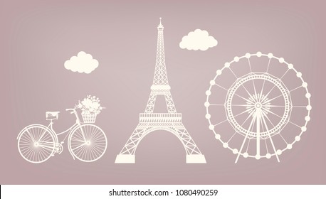 Set, Bicycle, Eiffel tower, Ferris wheel