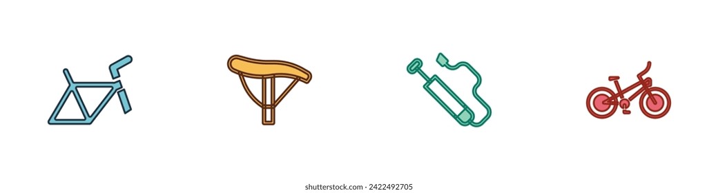 Set Bicycle frame, seat, air pump and  icon. Vector