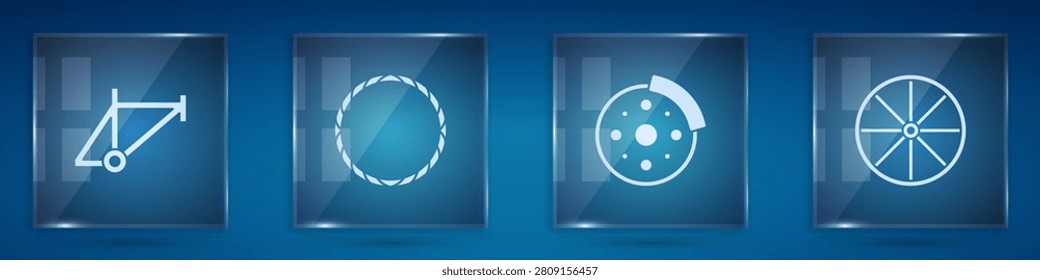 Set Bicycle frame, wheel, brake disc and . Square glass panels. Vector