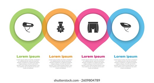 Set Bicycle helmet, Derailleur bicycle rear, Cycling shorts and . Business infographic template. Vector