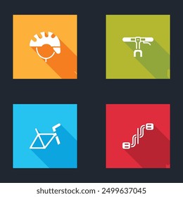 Set Bicycle helmet, handlebar, frame and pedals icon. Vector