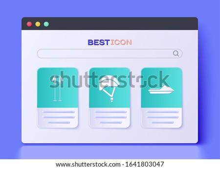 Set Bicycle helmet, Ski poles and Jet ski icon. Vector