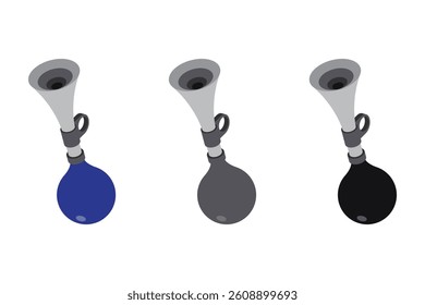 Set of bicycle horns in different colors, used for signaling and safety while riding.