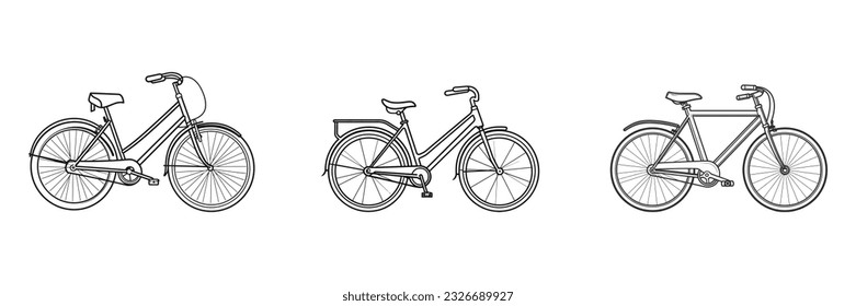 Fahrradsymbol festlegen. Flache Illustration in schwarzer Farbe auf weißem Hintergrund. Vektorgrafik