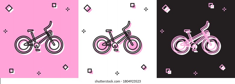 Set Bicycle icon isolated on pink and white, black background. Bike race. Extreme sport. Sport equipment. Vector.