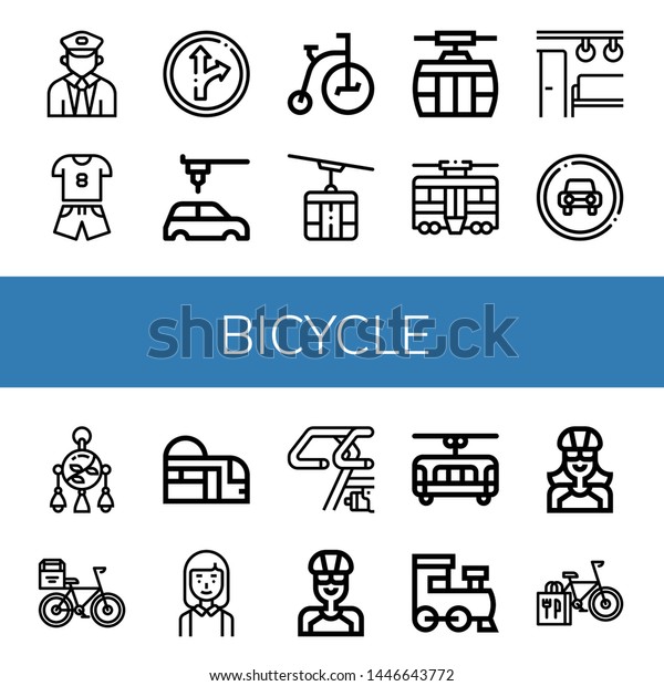 Set of\
bicycle icons such as Train, Sport, Traffic sign, Automobile,\
Tricycle, Cable car, Tram, Electric train, Mobile toy, Bicycle,\
Subway, Bridesmaids, Bike, Cyclist ,\
bicycle