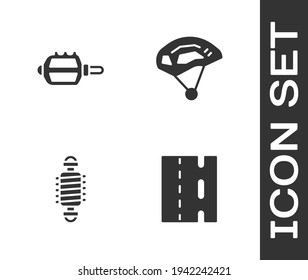 Set Bicycle lane, pedal, suspension and helmet icon. Vector