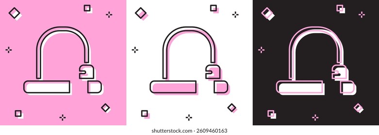Set Bicycle lock U shaped industrial icon isolated on pink and white, black background.  Vector