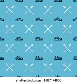 Set Bicycle on street ramp and Crossed paddle on seamless pattern. Vector