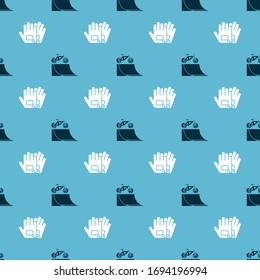 Set Bicycle on street ramp and Gloves on seamless pattern. Vector