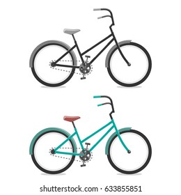 Set Bicycle on white background. Cycling concept. Vector bright illustration of Bike. Trendy style for graphic design, logo, Web site, social media, user interface, mobile app.