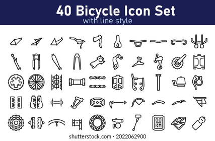 Set of Bicycle Parts with Outline Style Vector Pixel Perfect