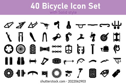 Set of Bicycle Parts with Solid Style Vector Pixel Perfect