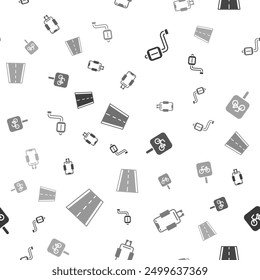 Set Bicycle pedal, Mobile holder, parking and lane on seamless pattern. Vector