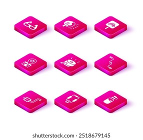 Set Bicycle pedal, Mobile holder, repair service, bell, Sport bottle with water, pedals, parking and head lamp icon. Vector