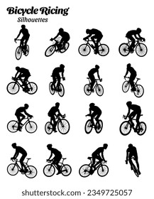 Set of bicycle racing silhouette vector illustrations