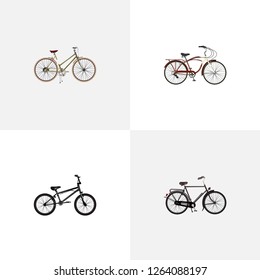 Set of bicycle realistic symbols with dutch velocipede, woman cycle, cruise bicycle and other icons for your web mobile app logo design.