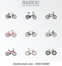 Set of bicycle realistic symbols with stylish, extreme biking, teenager and other icons for your web mobile app logo design.