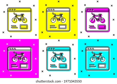 Set Bicycle rental mobile app icon isolated on color background. Smart service for rent bicycles in the city. Mobile app for sharing system.  Vector