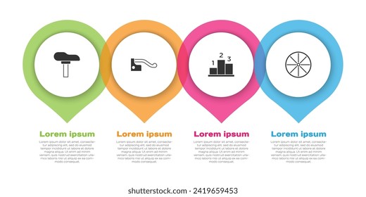 Set Bicycle seat, brake, Award over sports winner podium and wheel. Business infographic template. Vector