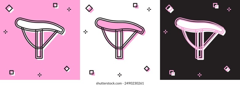 Set Bicycle seat icon isolated on pink and white, black background. Bicycle saddle.  Vector