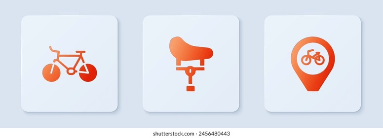 Set Bicycle seat,  and Location with bicycle. White square button. Vector