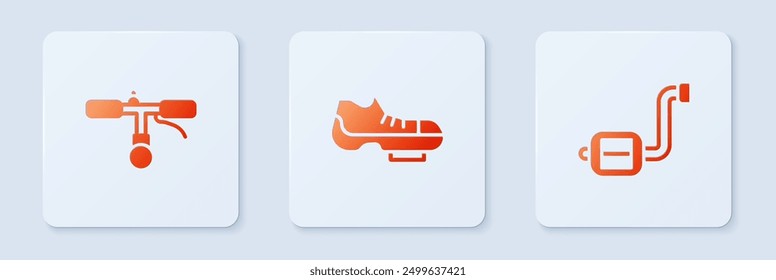 Set Bicycle shoes, handlebar and pedal. White square button. Vector