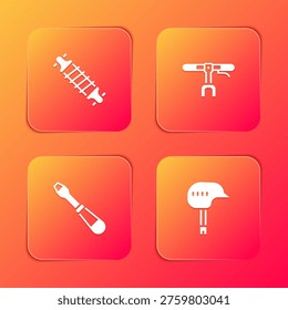 Set Bicycle suspension, handlebar, Screwdriver and helmet icon. Vector