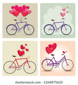 set bicycle transport with hearts balloons decoration