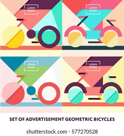 Set of Bicycle vector business cards with the hipster style modern urban bike in the center of illustration. 100% vector easy to edit illustration. Good for banners, posters, advertisement
